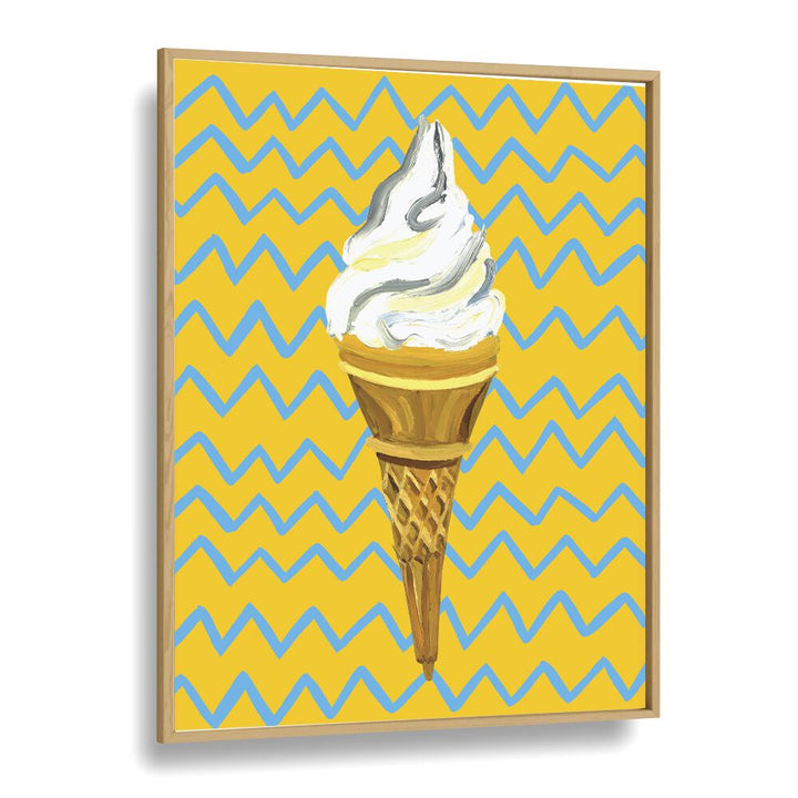 Ice Cream Yellow Zigzag Bar & Cafe Artwork in Oak Wood Plain Frame