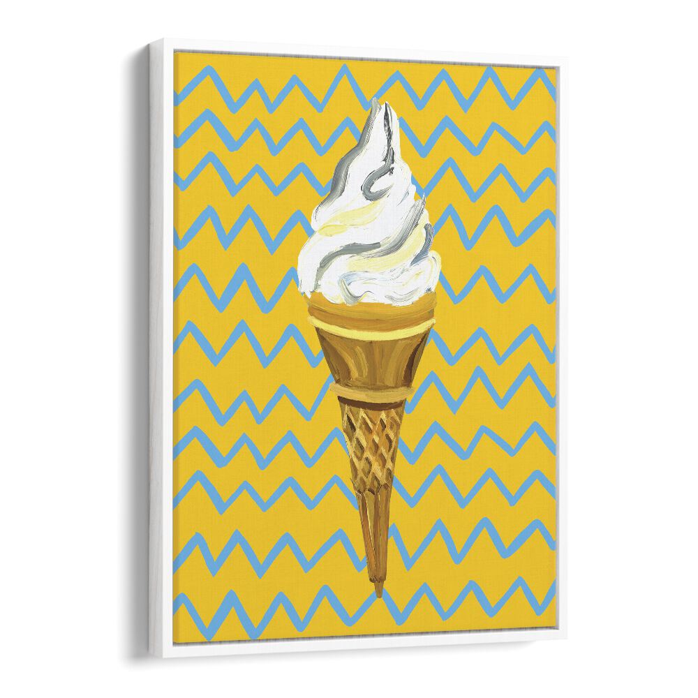 Ice Cream Yellow Zigzag Bar & Cafe Artwork in White Floater Frame