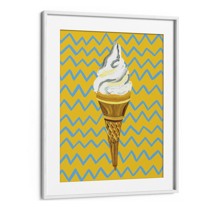 Ice Cream Yellow Zigzag Bar & Cafe Artwork in White Frame With Mount