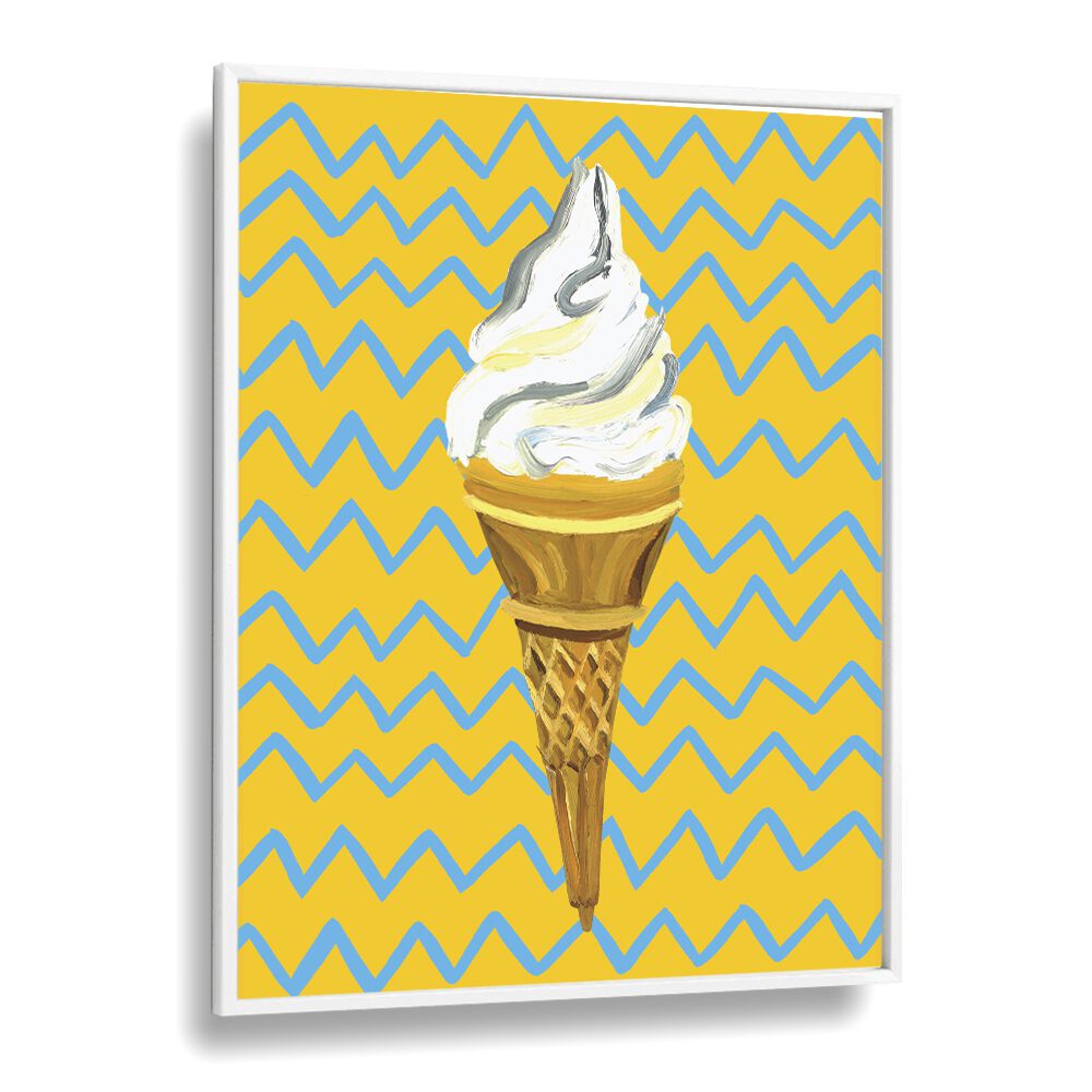 Ice Cream Yellow Zigzag Bar & Cafe Artwork in White Plain Frame