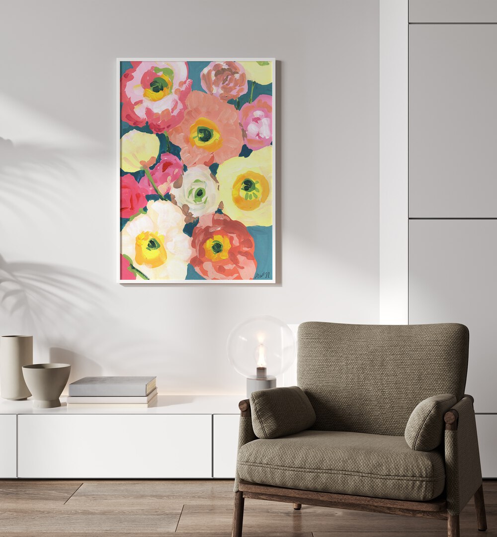 Icelandic Poppies  By Ania Zwara Botanical Flower Paintings Artwork Placed on a wall