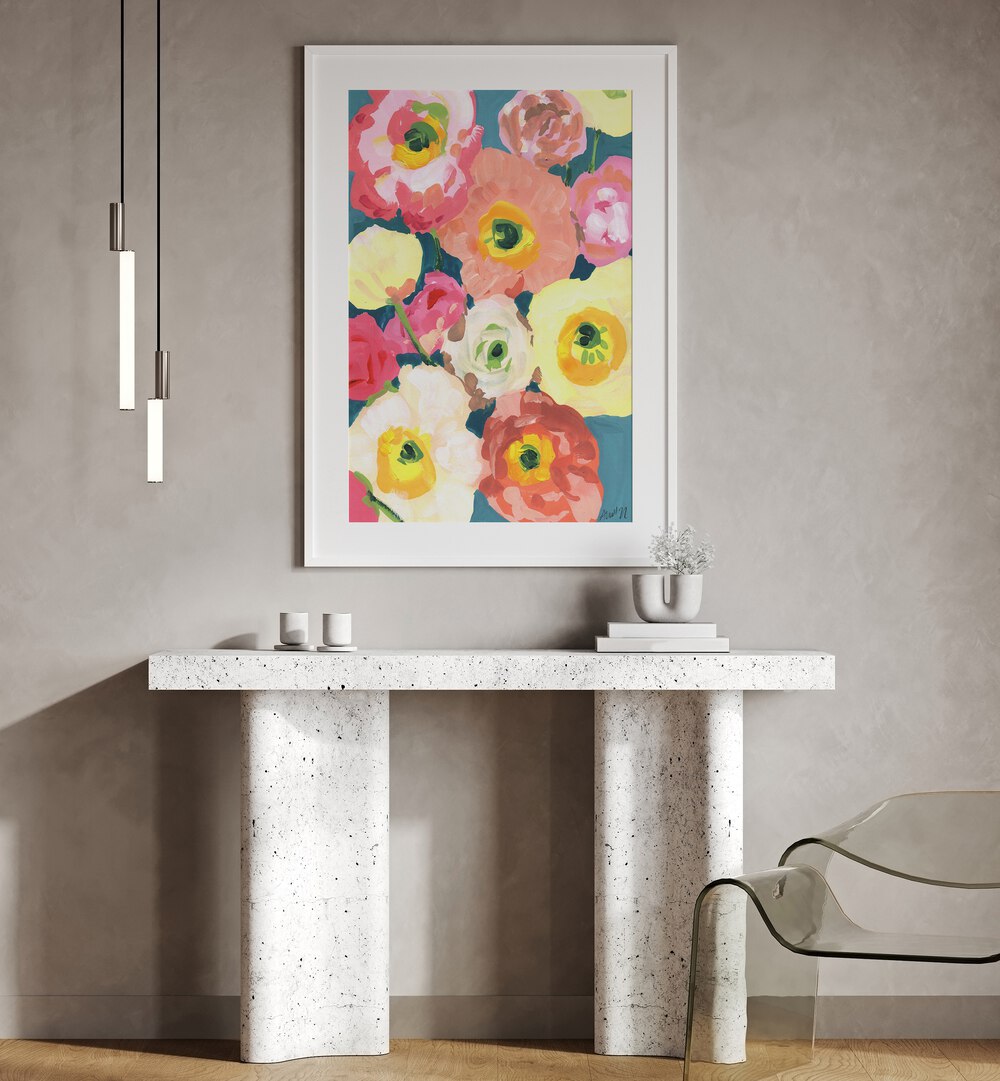 Icelandic Poppies  By Ania Zwara Botanical Flower Paintings Artwork Placed on a wall