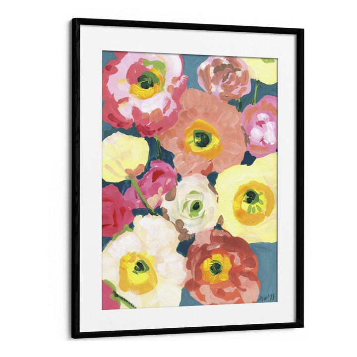 Icelandic Poppies  By Ania Zwara Botanical Flower Paintings Artwork  in Black Frame With Mount