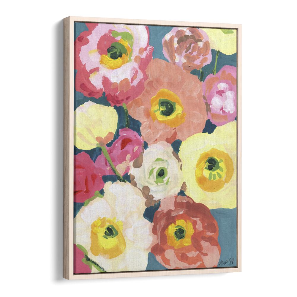 Icelandic Poppies  By Ania Zwara Botanical Flower Paintings Artwork in Oak Wood Floater Frame