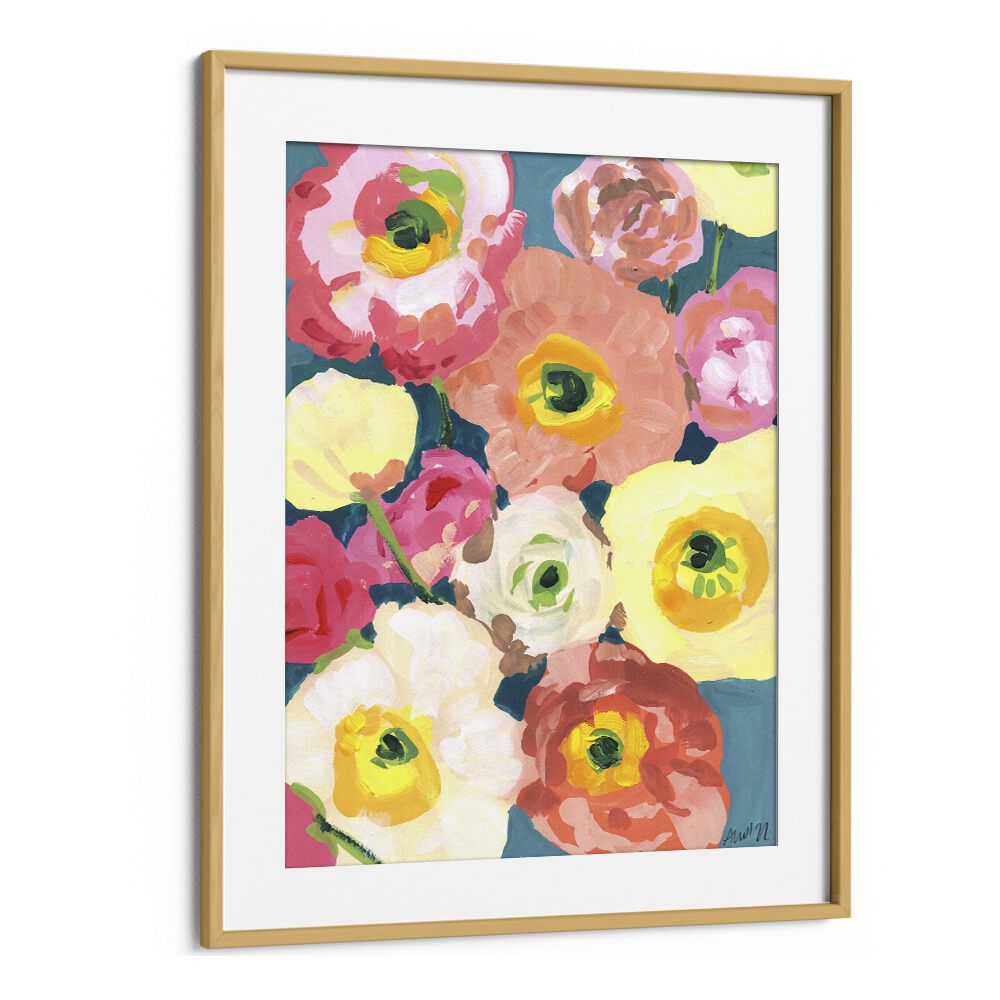 Icelandic Poppies  By Ania Zwara Botanical Flower Paintings Artwork in Oak Wood Frame With Mount