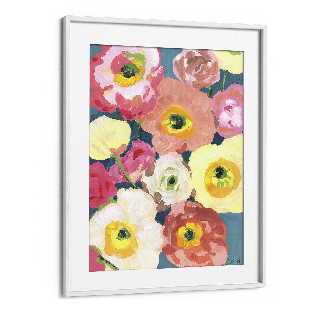 Icelandic Poppies  By Ania Zwara Botanical Flower Paintings Artwork  in White frame With Mount