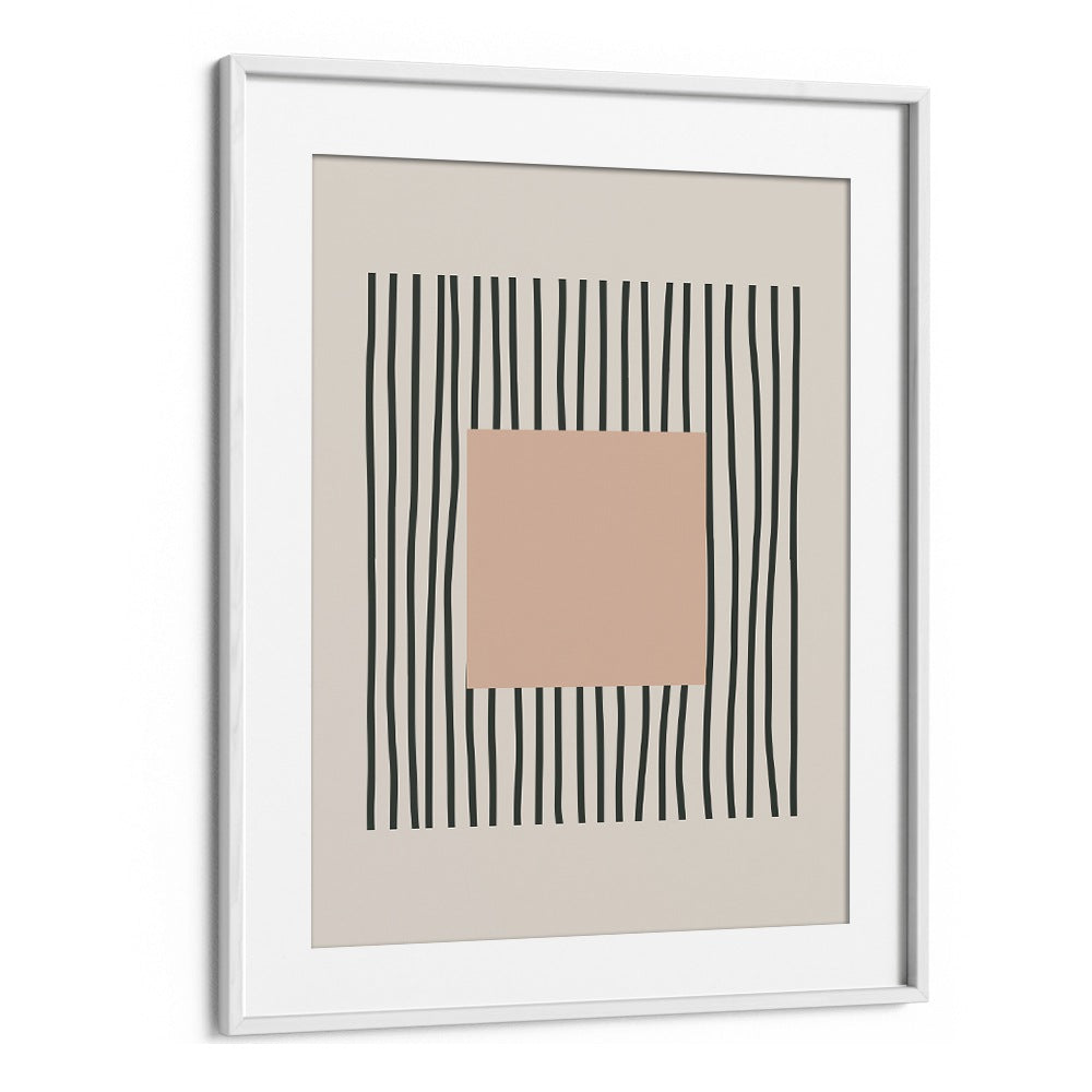 Intricate Lines Bold Pink Square boho wall art painting Artwork in White frame With Mount