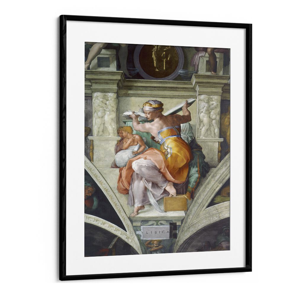 Ilibyan Sibyles (Circa 1511) Michelangelo Buonarroti art painting Artwork in Black Frame With Mount