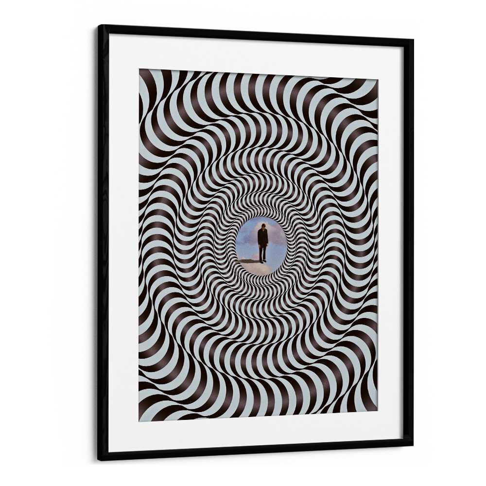 Illusion Black Round Pop Art Artwork in Black Frame With Mount