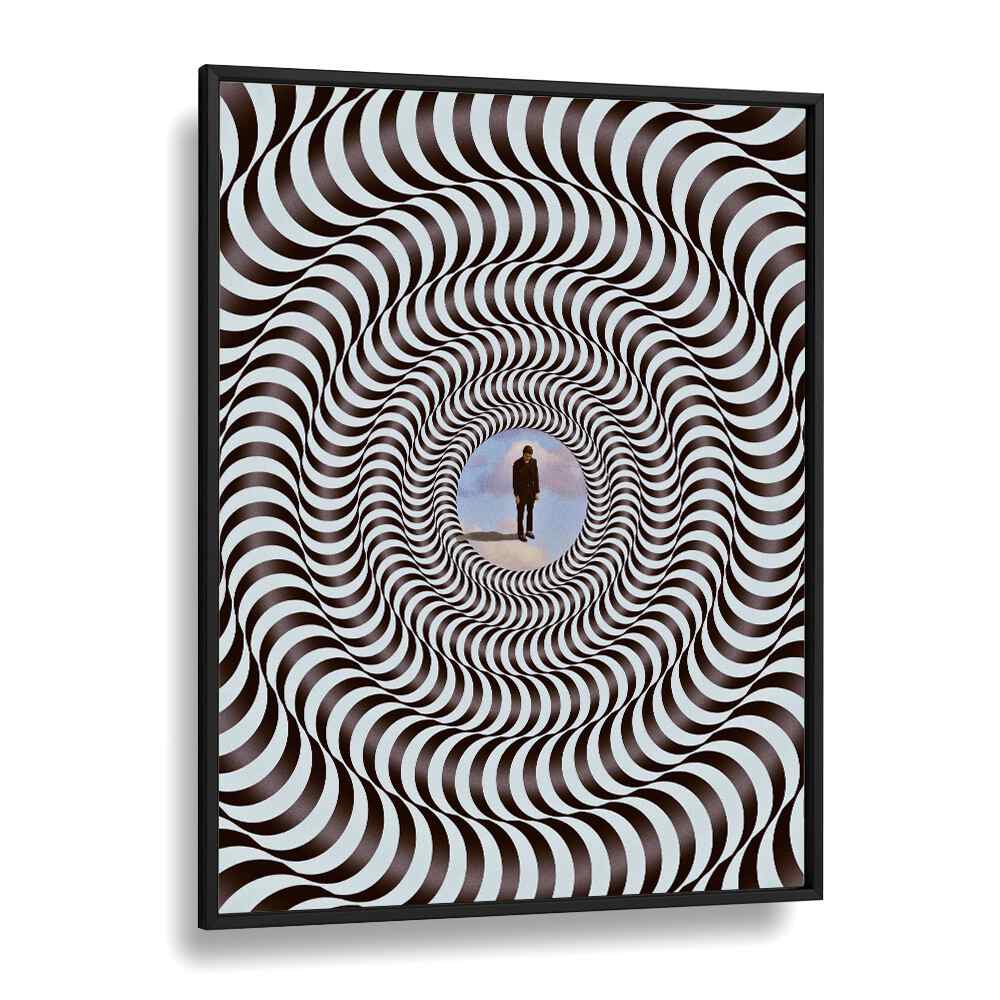 Illusion Black Round Pop Art Artwork in Black Plain Frame