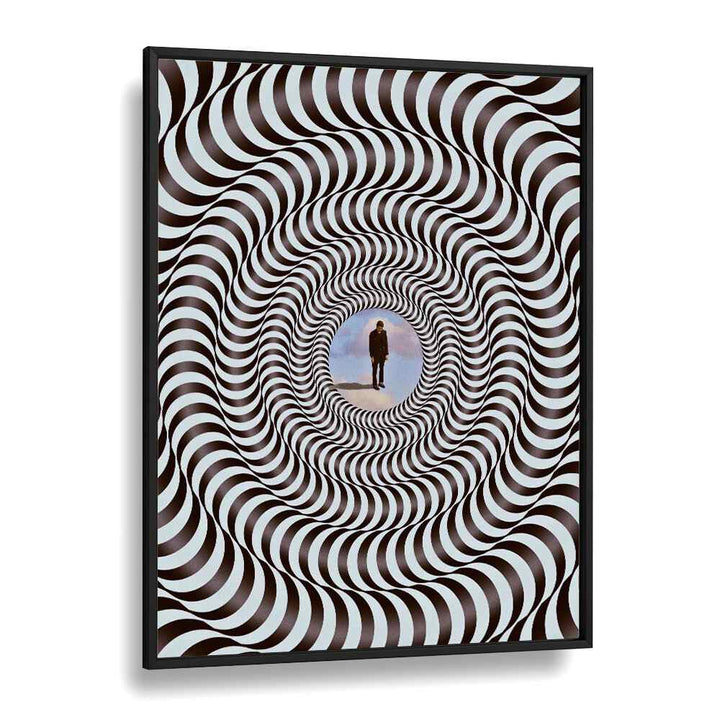 Illusion Black Round Pop Art Artwork in Black Plain Frame