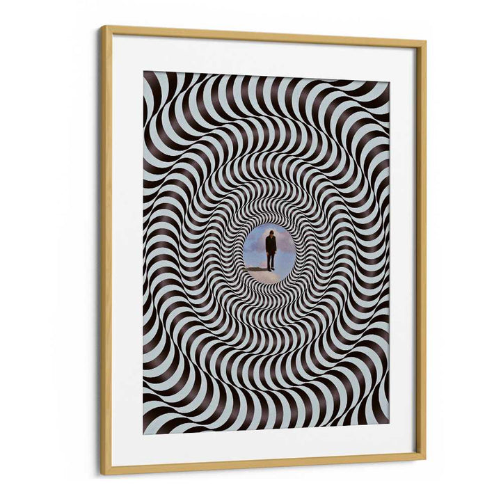 Illusion Black Round Pop Art Artwork in Oak Wood Frame With Mount