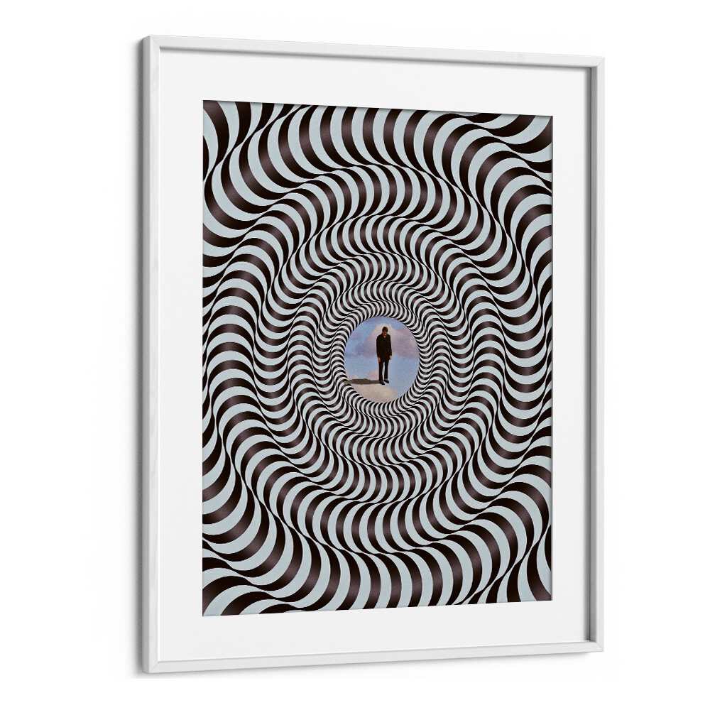 Illusion Black Round Pop Art Artwork in White Frame With Mount