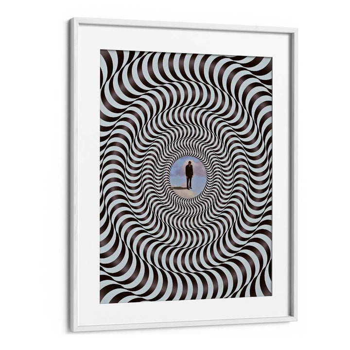 Illusion Black Round Pop Art Artwork in White Frame With Mount