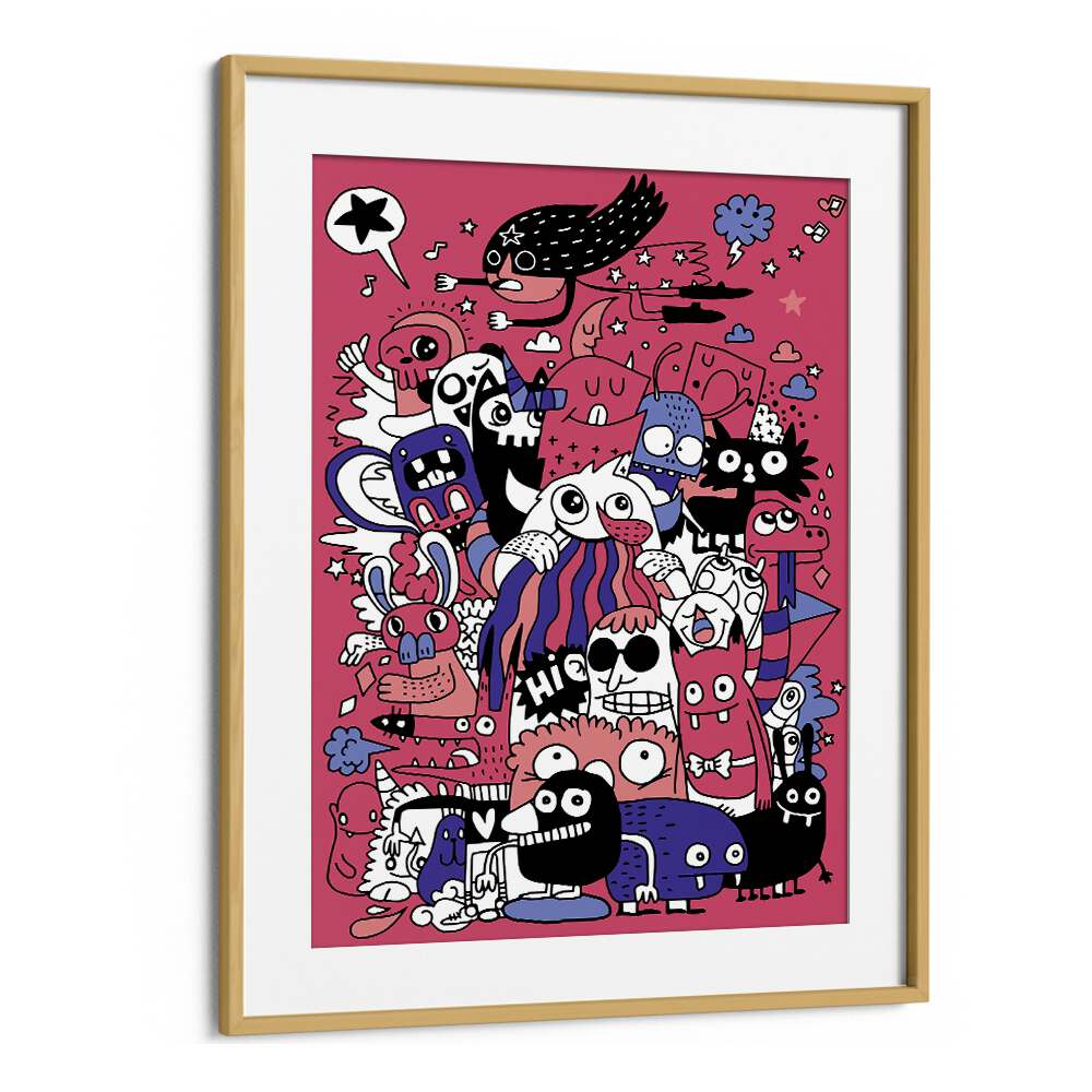 Imaginary Adventures Doodle Art Artwork in Oak Wood Frame With Mount