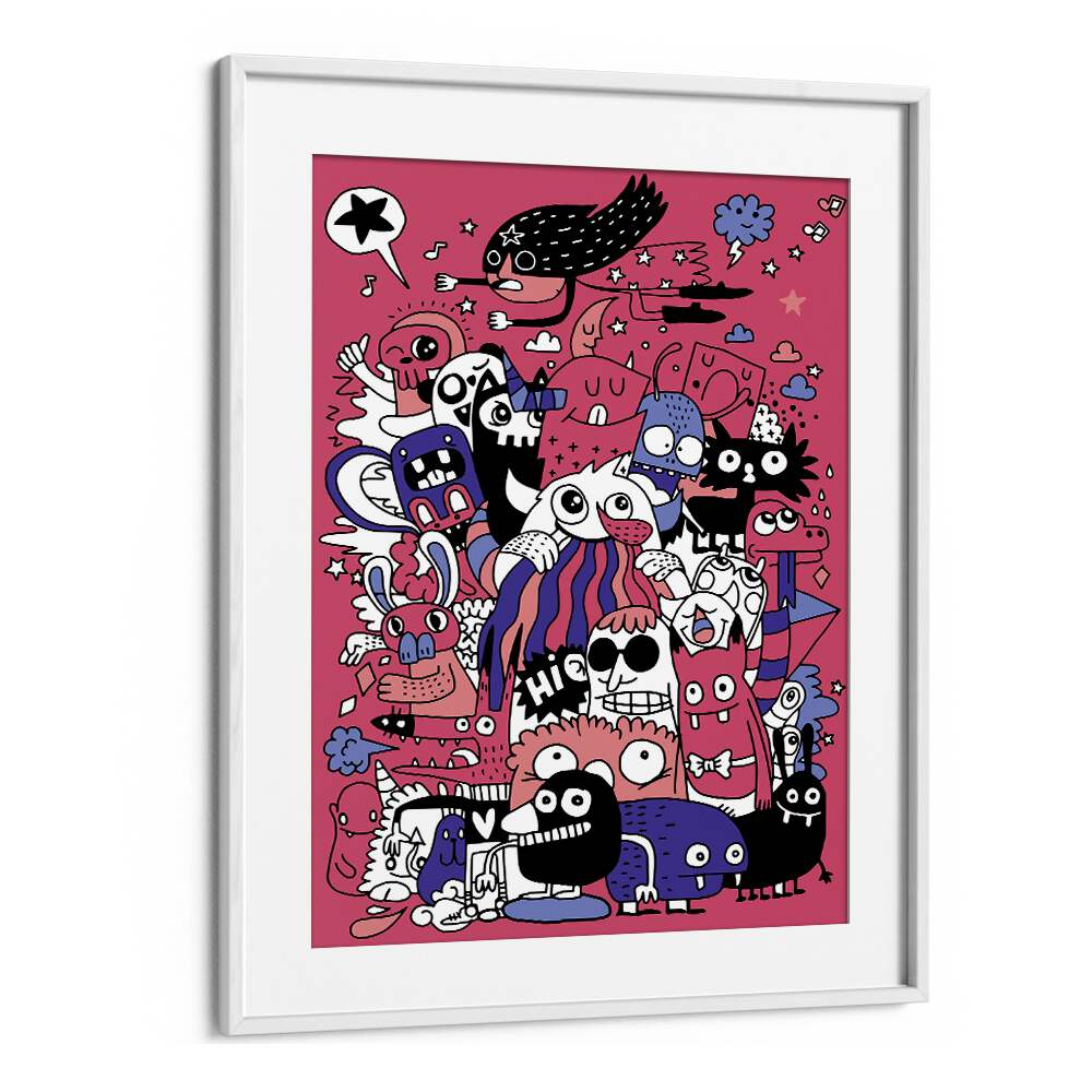 Imaginary Adventures Doodle Art Artwork in White Frame With Mount