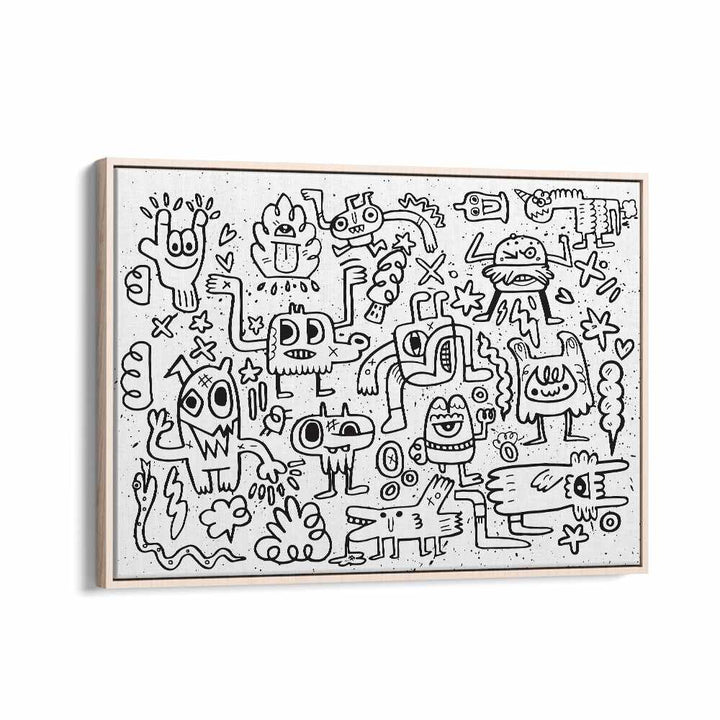 Imaginary Friends Doodle Art Comic Art Artwork in Oak Wood Floater Frame