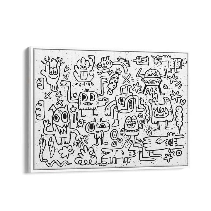 Imaginary Friends Doodle Art Comic Art Artwork in White Floater Frame