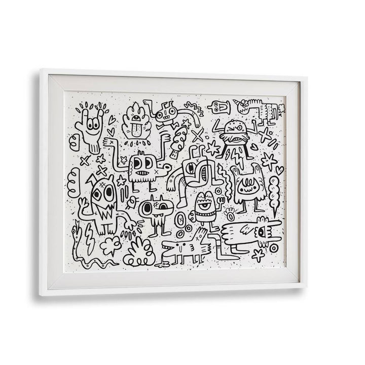 Imaginary Friends Doodle Art Comic Art Artwork in White Frame With Mount