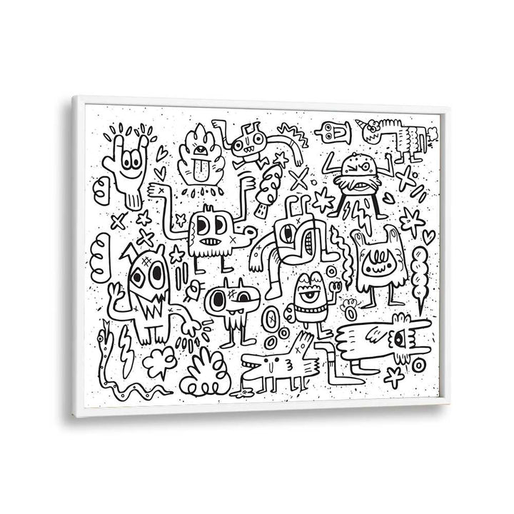 Imaginary Friends Doodle Art Comic Art Artwork in White Plain Frame