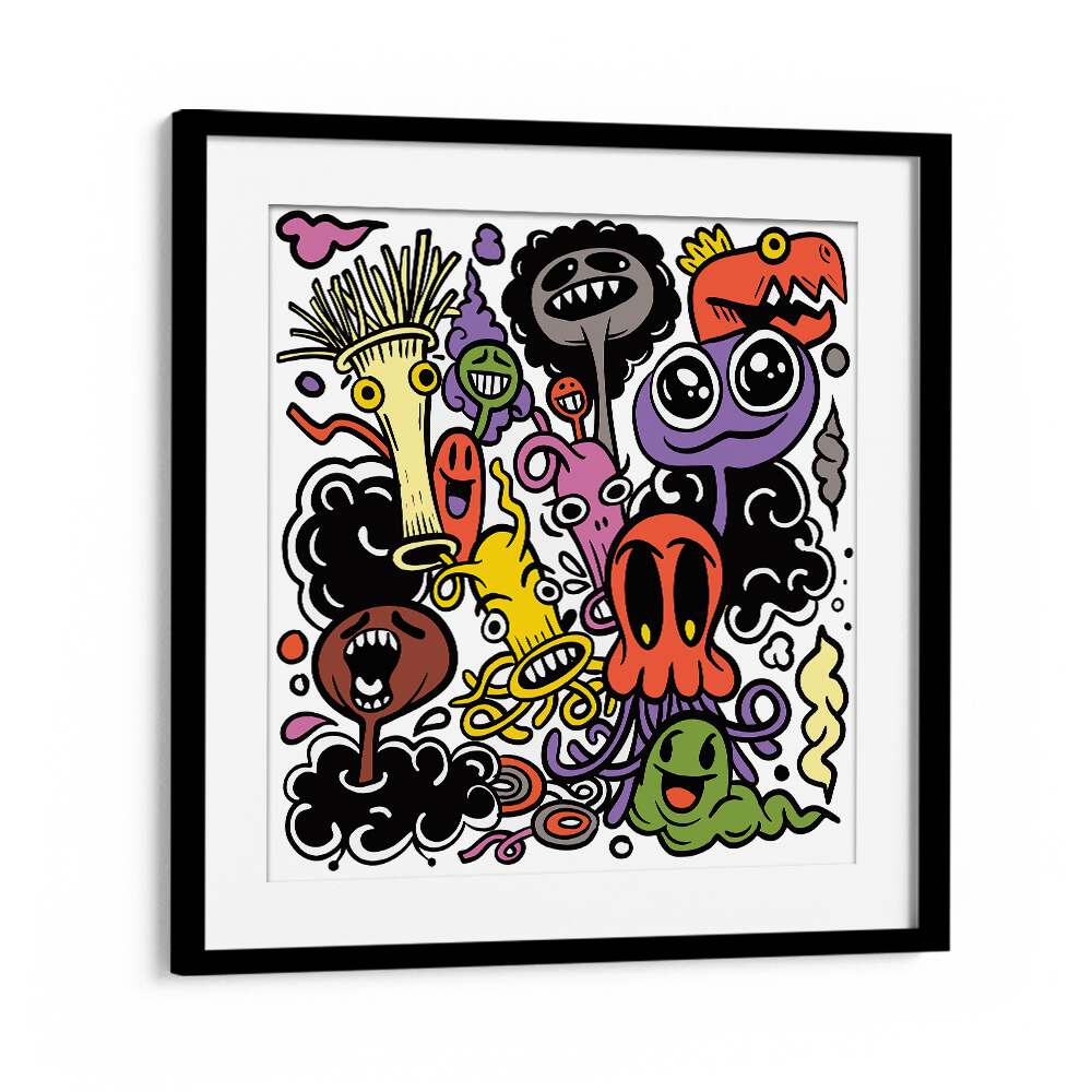 Imaginary Islands I Doodle Art Artwork in Black Frame With Mount