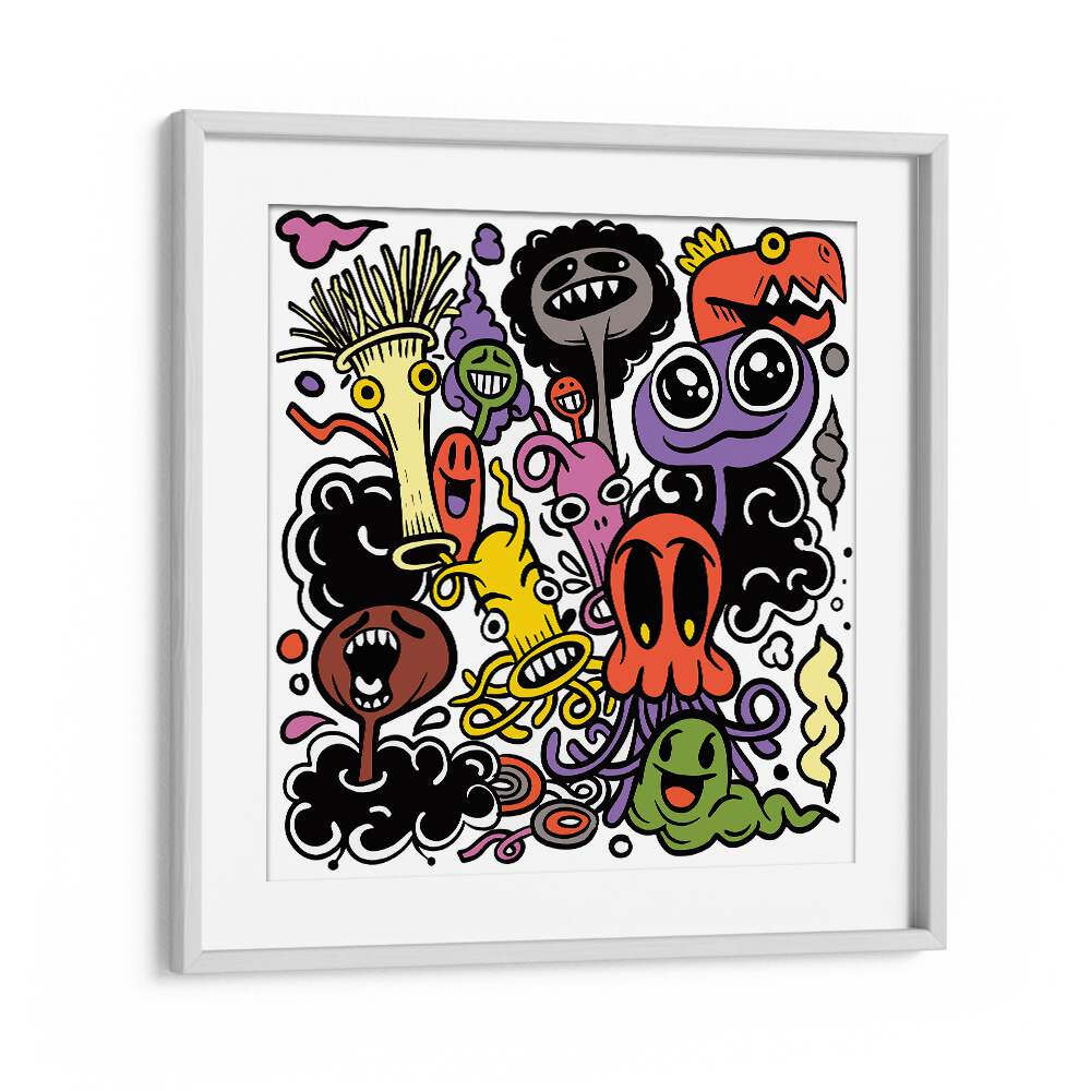 Imaginary Islands I Doodle Art Artwork in White Frame With Mount