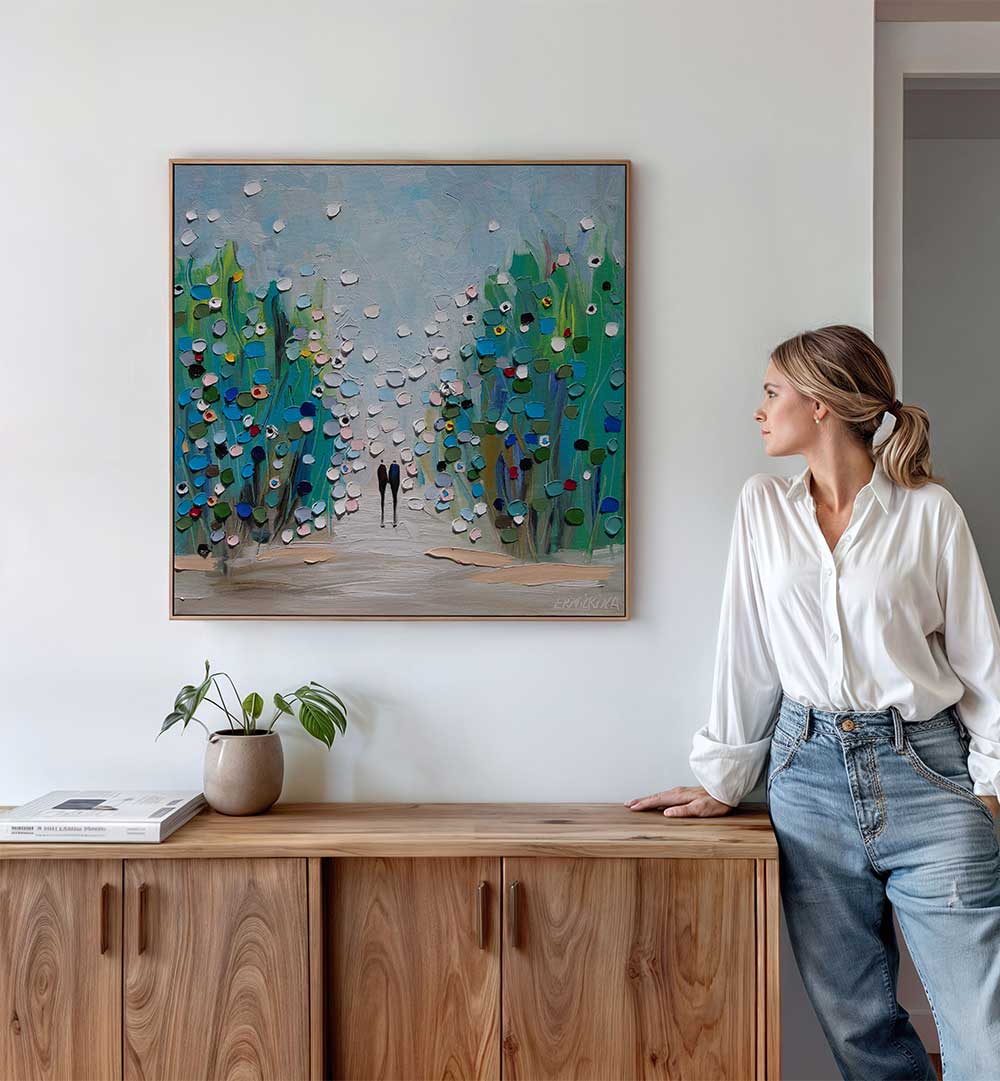 IN THE GARDEN , MODERN IMPRESSIONISM PAINTINGS