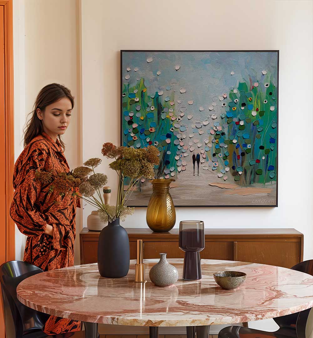 IN THE GARDEN , MODERN IMPRESSIONISM PAINTINGS