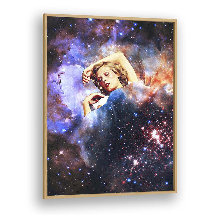 In Your Galactic Dreams Surreal Art Artwork in Oak Wood Plain Frame
