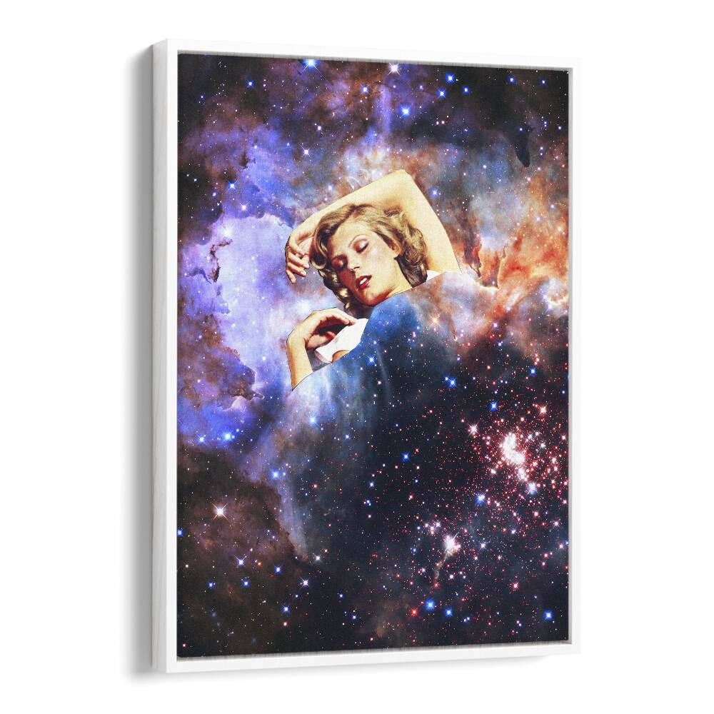 In Your Galactic Dreams Surreal art painting Artwork in White Floater Frame
