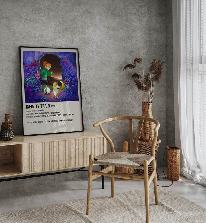INFINITY TRAIN 2019 MOVIE POSTERS in Black Plain Frame placed on a table beside chair
