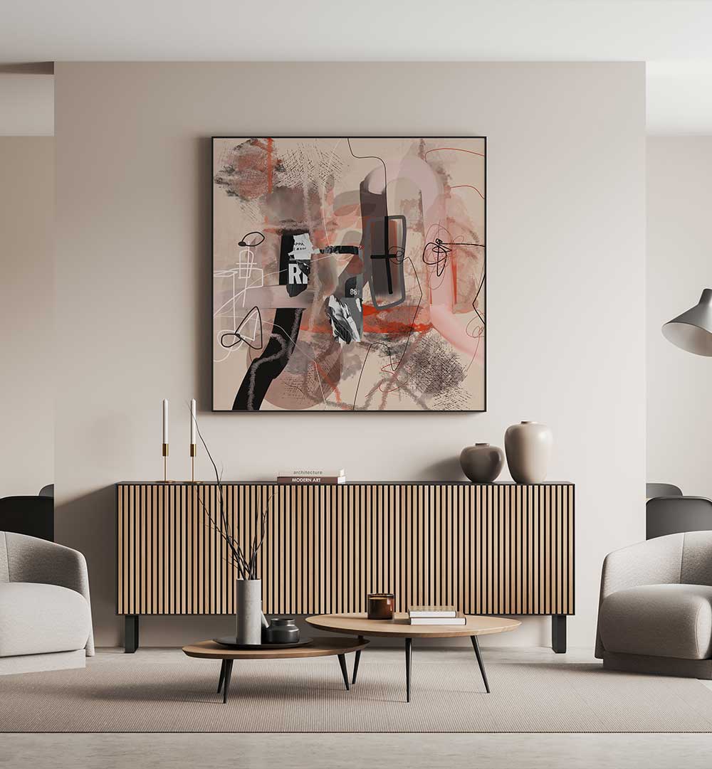 Stylish living space featuring INSIDE OUTSIDE I, ABSTRACT PAINTINGS, perfect for modern decor and artistic flair.
