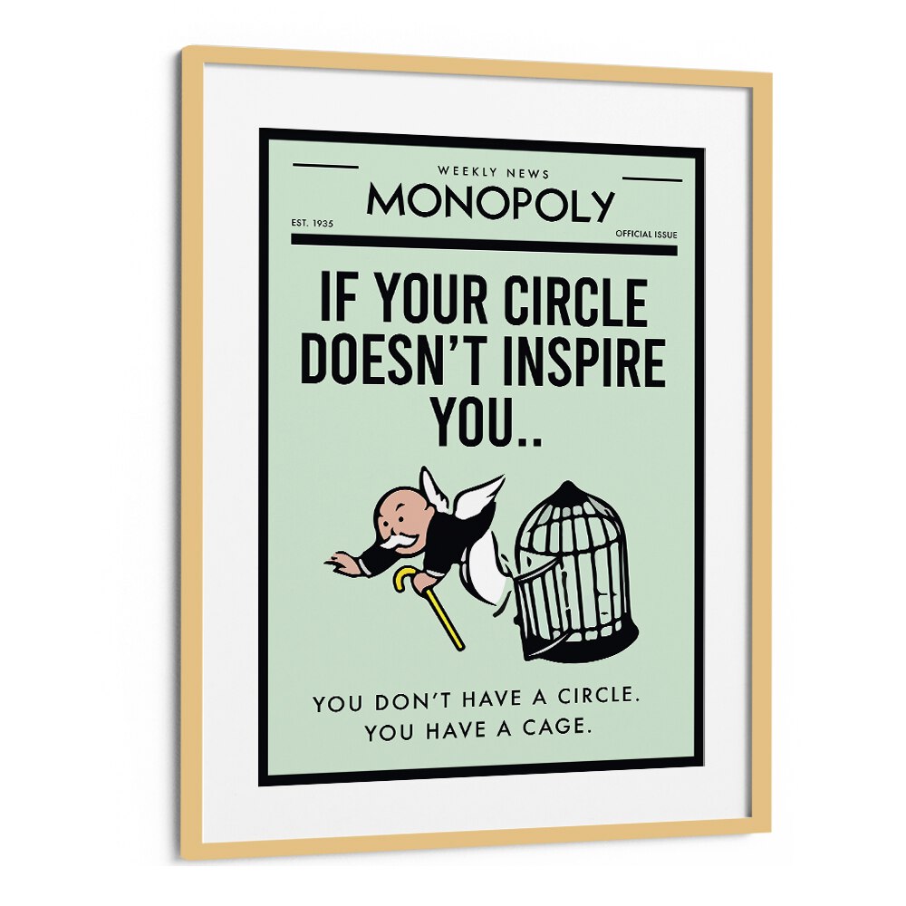 Inspiring Circle Money Art Artwork in Oak Wood Frame With Mount