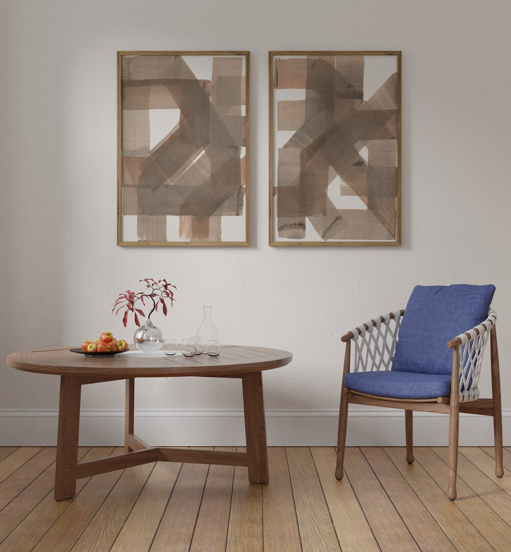 INTERSECTING PATHS SET , SET OF 2 PAINTINGS