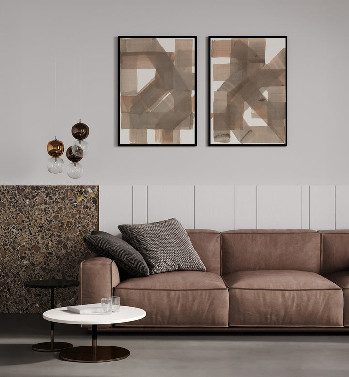 INTERSECTING PATHS SET , SET OF 2 PAINTINGS