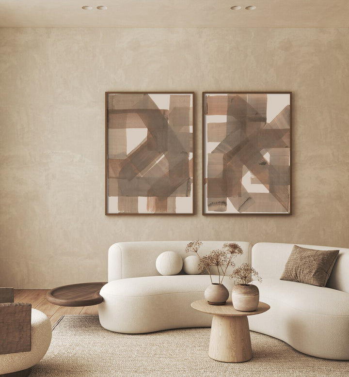 INTERSECTING PATHS SET , SET OF 2 PAINTINGS