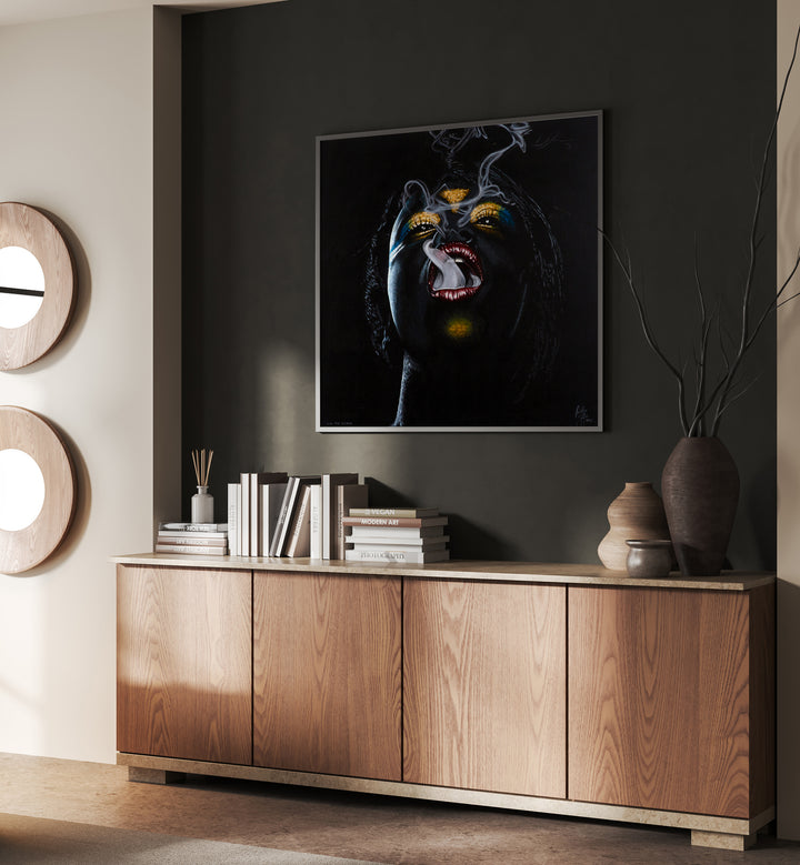 Into The Sunrise By Christian Beijer , Woman Painting Art Artwork Placed on a wall In A Living Room 