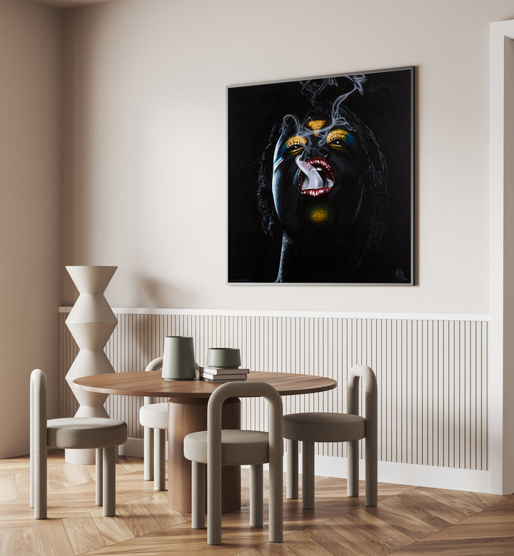 Into The Sunrise By Christian Beijer , Woman Painting Art Artwork Placed on a wall In A Living Room 