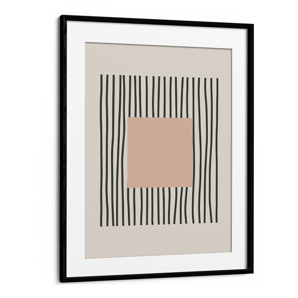 Intricate Lines Bold Pink Square boho wall art painting Artwork in Black Frame With Mount