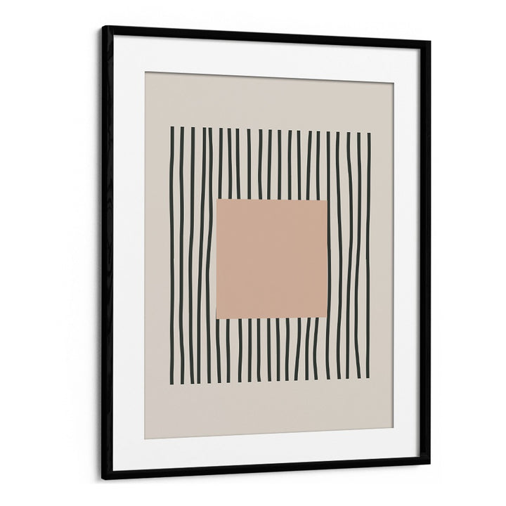 Intricate Lines Bold Pink Square boho wall art painting Artwork in Black Frame With Mount