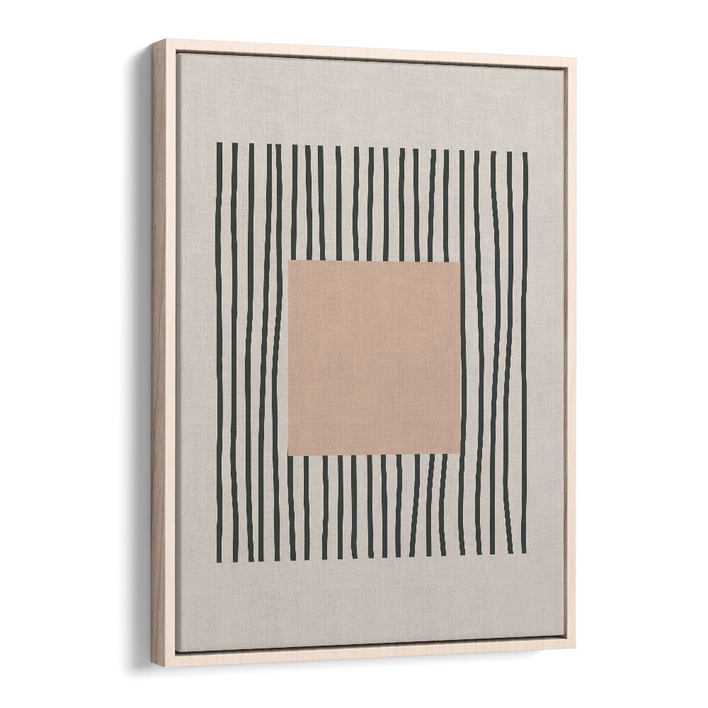 Intricate Lines Bold Pink Square boho Artwork in Oak Wood Floater Frame