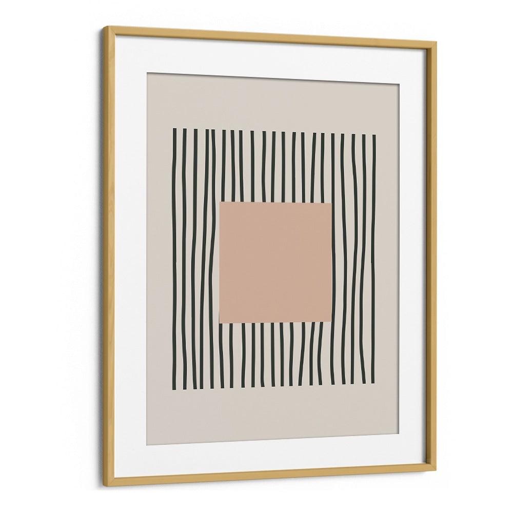 Intricate Lines Bold Pink Square boho wall art painting in Oak Wood Frame With Mount