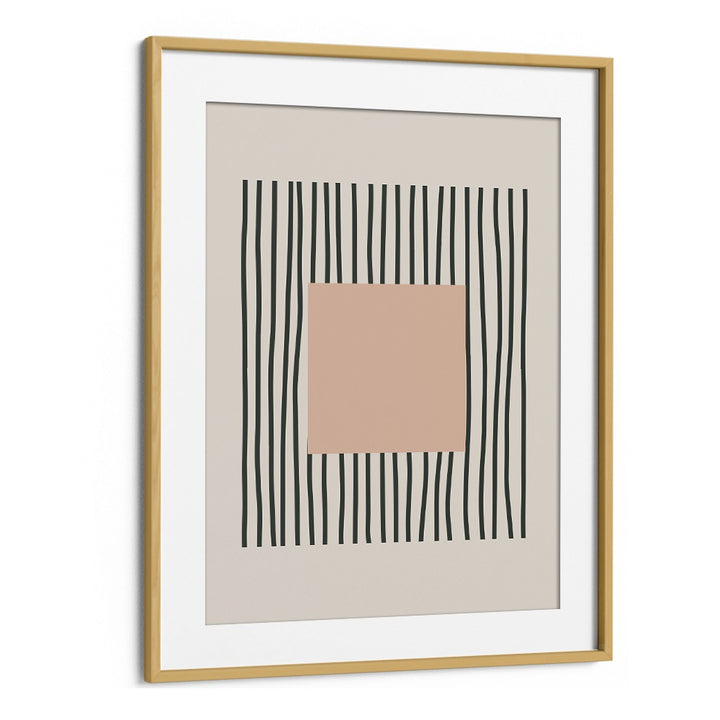 Intricate Lines Bold Pink Square boho wall art painting in Oak Wood Frame With Mount