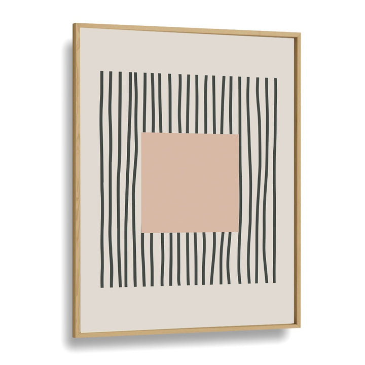 Intricate Lines Bold Pink Square boho wall art painting Artwork in Oak Wood Plain Frame