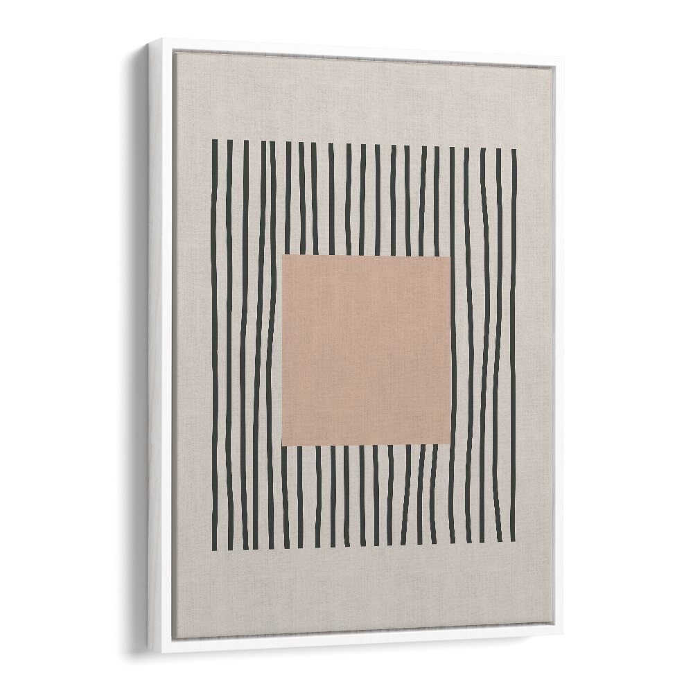 Intricate Lines Bold Pink Square boho wall art painting Artwork in White Floater Frame