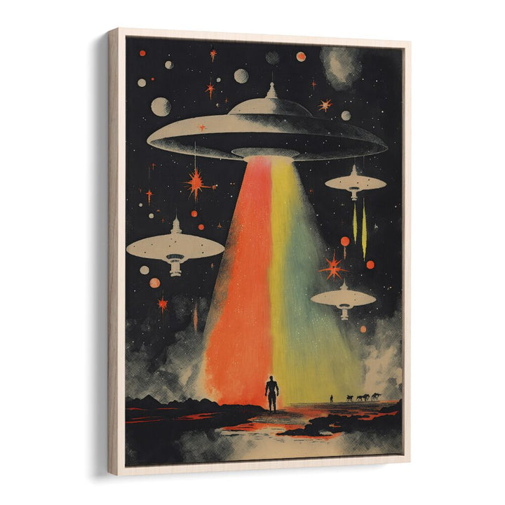 Invasion By Taudalpoi Astronaut & Nasa Paintings, Space Art Prints Artwork in Oak Wood Floater Frame
