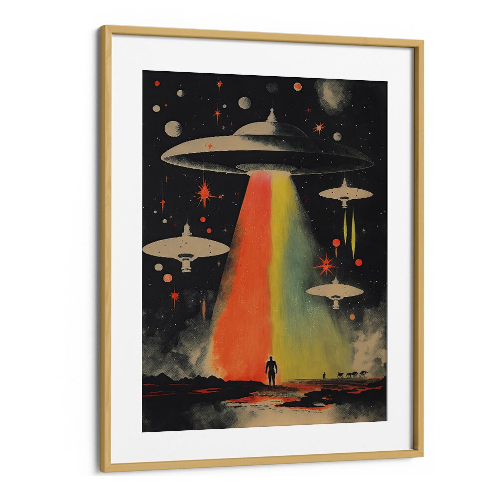 Invasion By Taudalpoi Astronaut & Nasa Paintings, Space Art Prints Artwork in Oak Wood Frame With Mount
