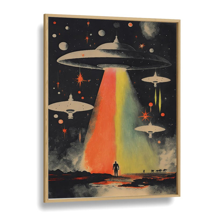 Invasion By Taudalpoi Astronaut & Nasa Paintings, Space Art Prints Artwork in Oak Wood Plain Frame
