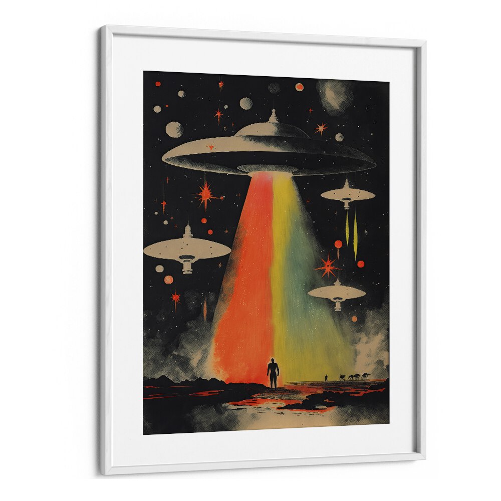 Invasion By Taudalpoi Astronaut & Nasa Paintings, Space Art Prints Artwork in White Frame With Mount
