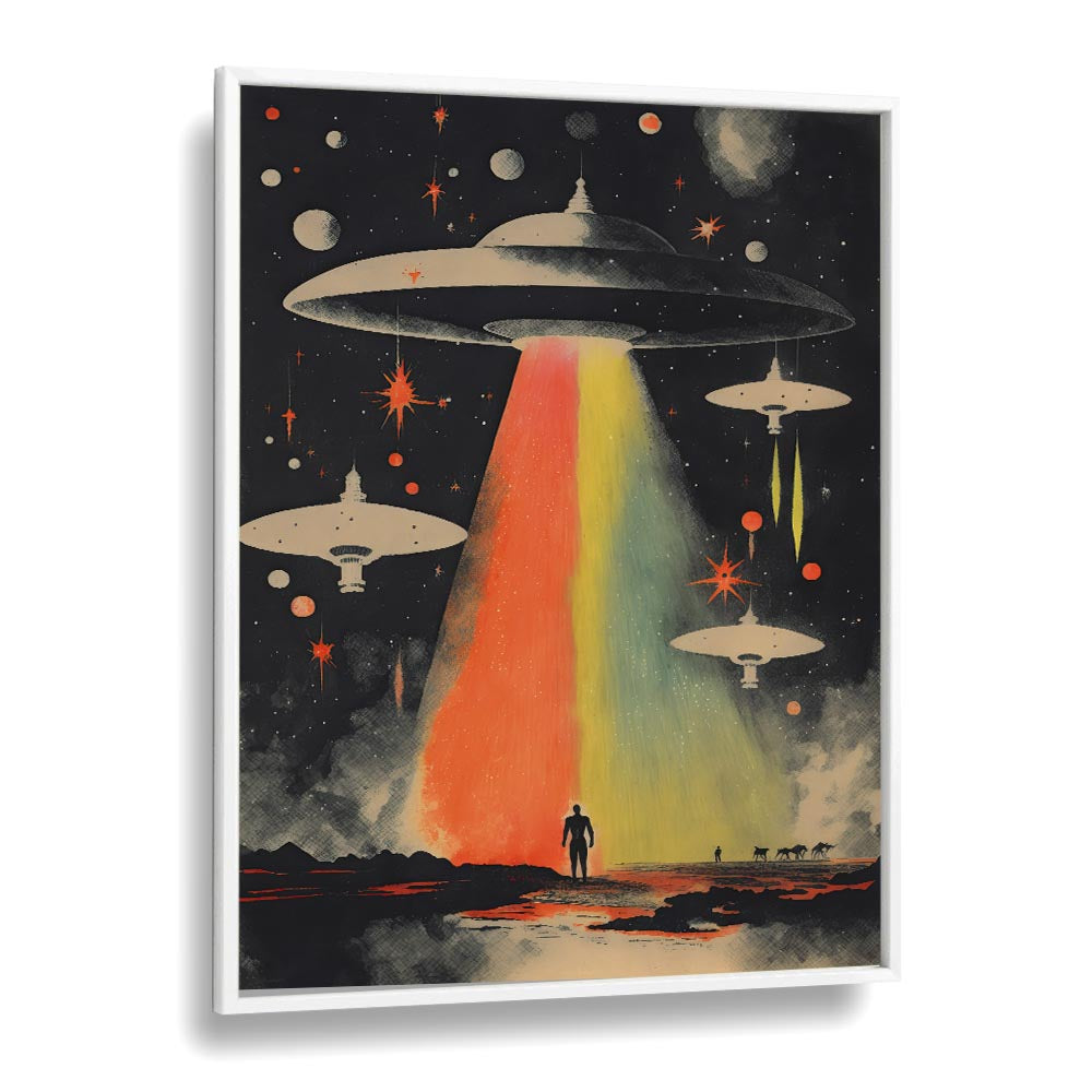 Invasion By Taudalpoi Astronaut & Nasa Paintings, Space Art Prints Artwork in White Plain Frame
